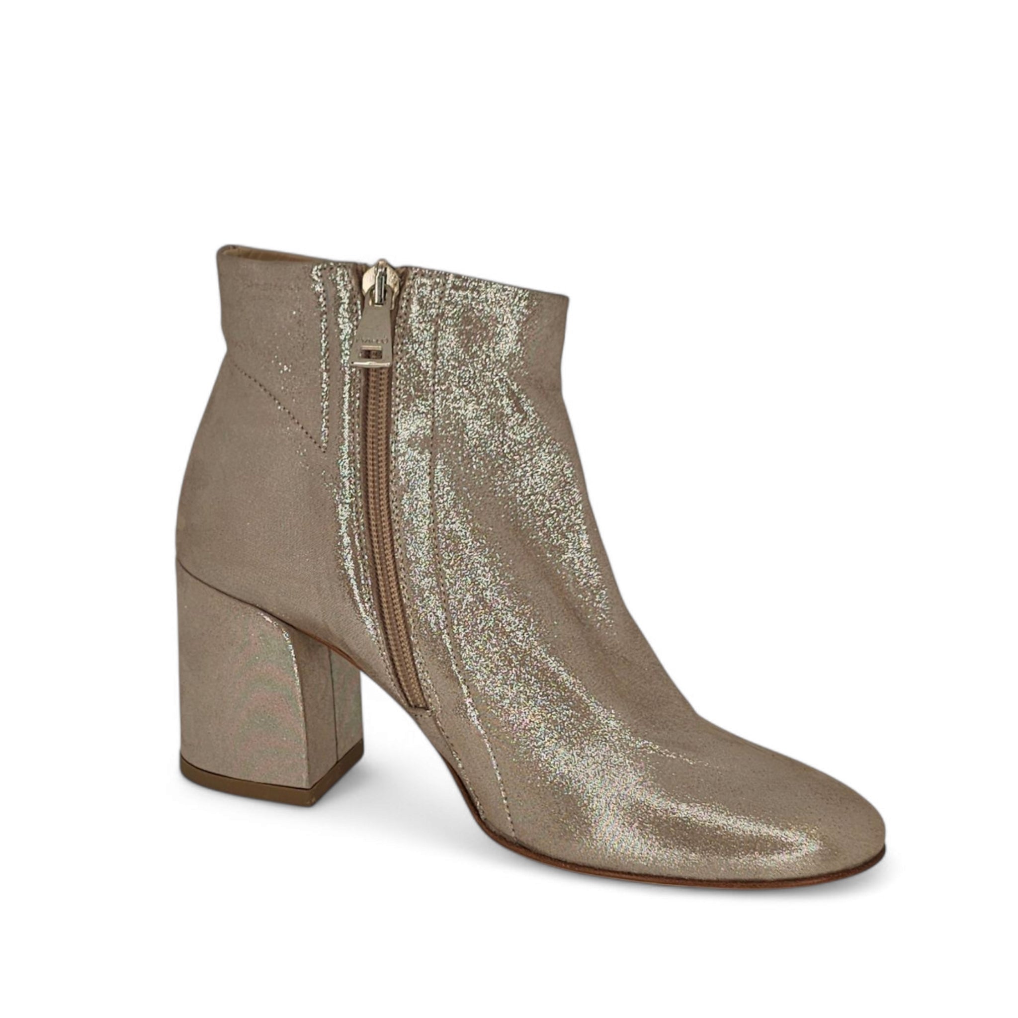 Ma&Lo Silver Shiny Suede Ankle Boots