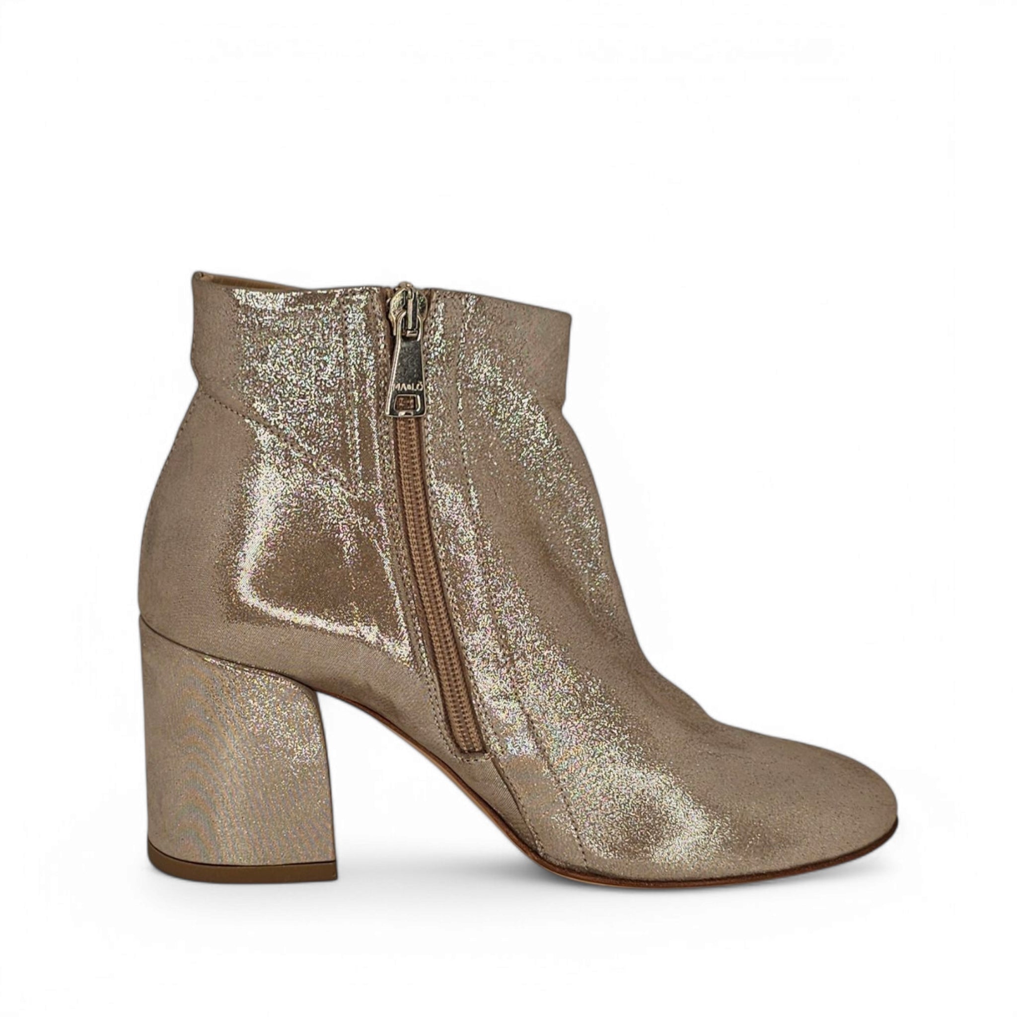 Ma&Lo Silver Shiny Suede Ankle Boots