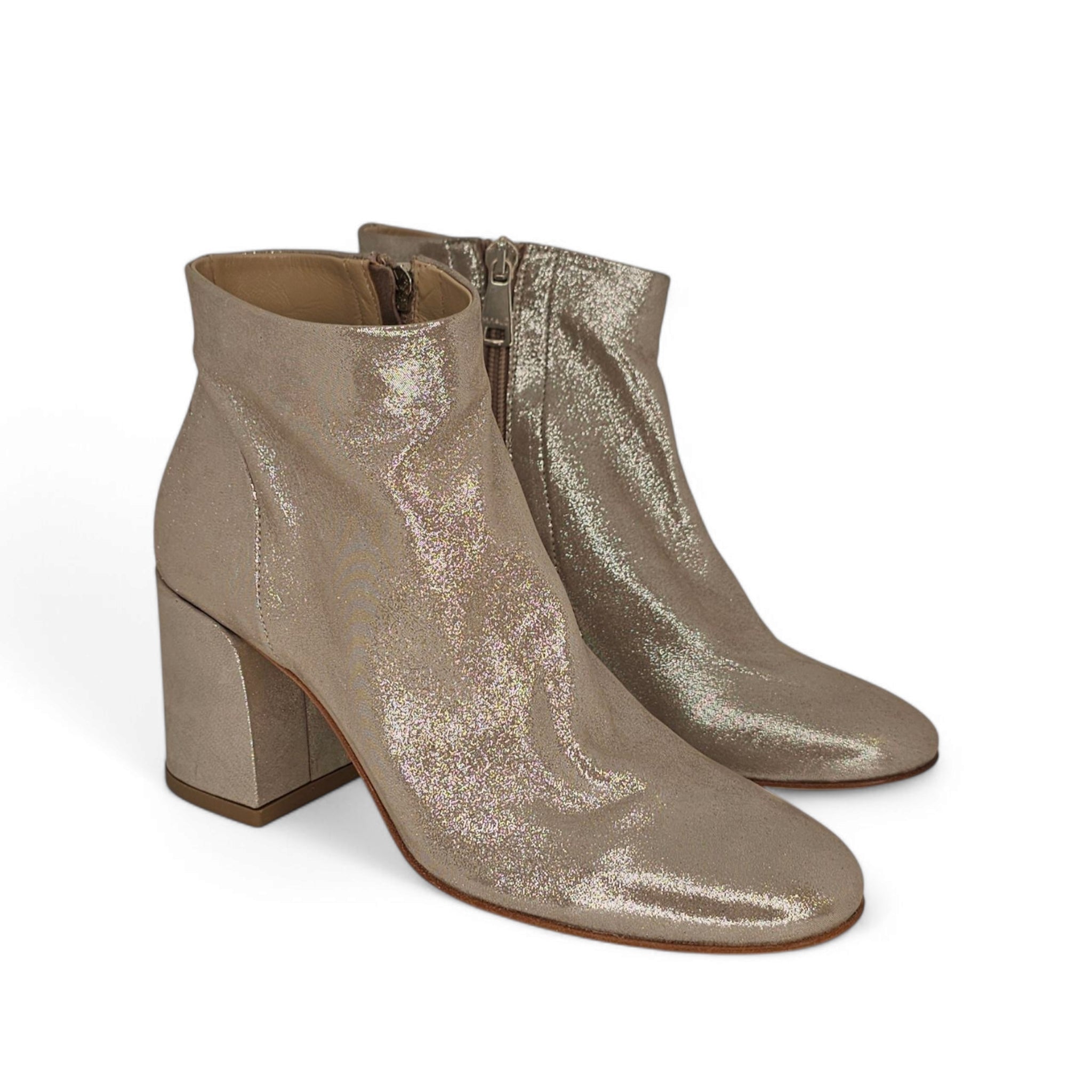 Ma&Lo Silver Shiny Suede Ankle Boots